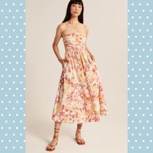 Abercrombie & Fitch Floral Tropical Print Poplin Strapless Dress